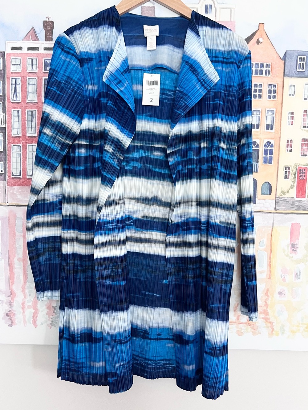 NWT Chico’s India Ink Ocean Stripe Open Front Lightweight Jacket/Topper Size 2